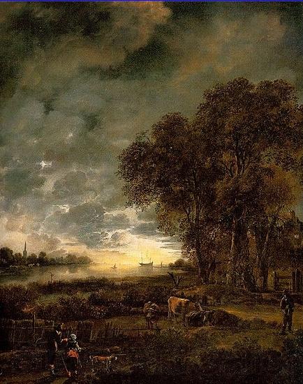 Aert van der Neer A Landscape with a River at Evening Norge oil painting art